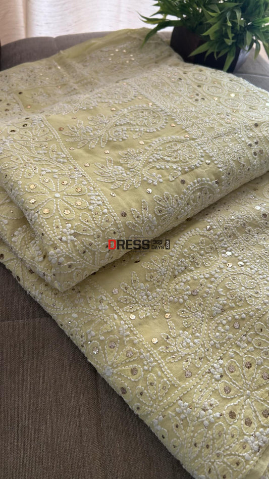 Yellow Chikankari Mukaish Saree