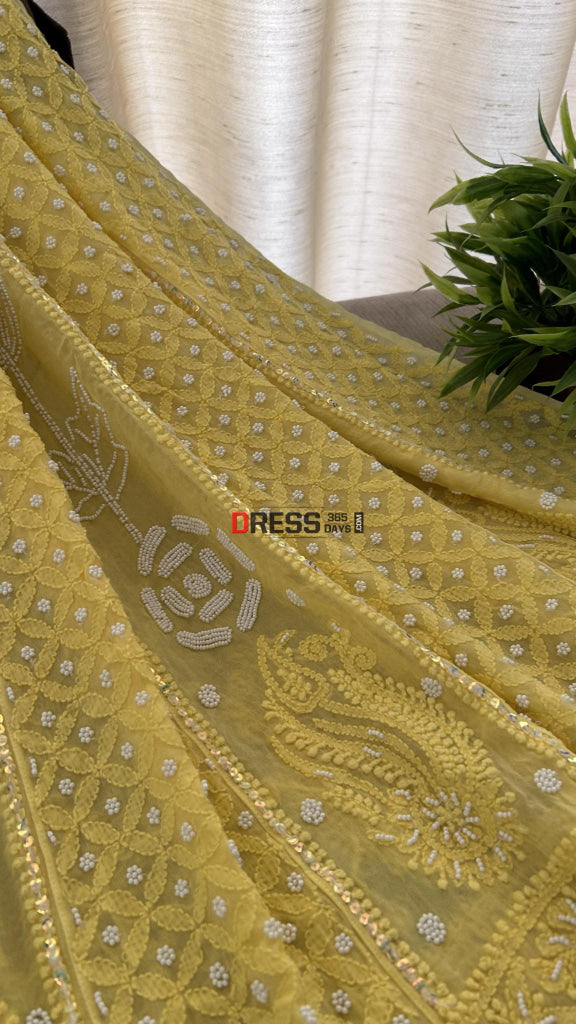 Yellow Pearl Chikankari Anarkali (Anarkali & Dupatta)