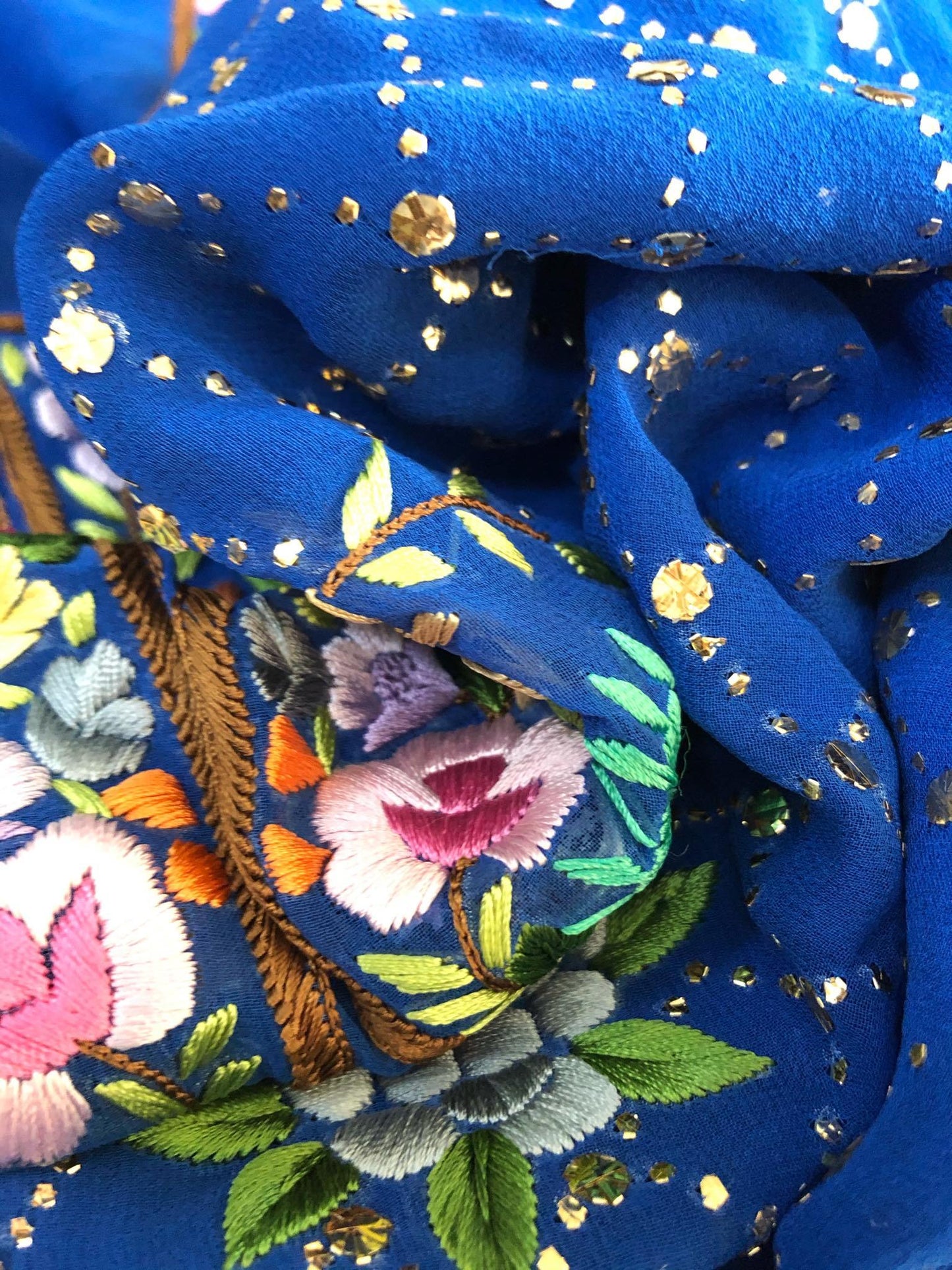 Royal Blue Parsi Gara All Over Mukaish Suit - Dress365days