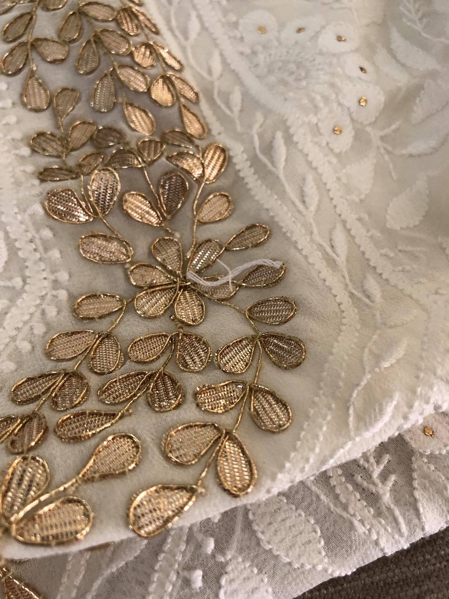 White Chikankari Suit with Gotta Patti Neckline