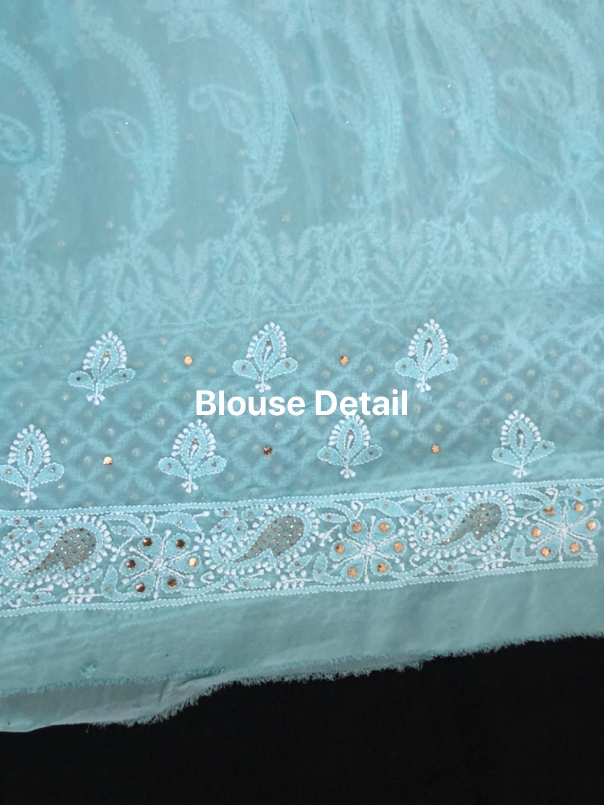 Sea Green Lucknowi Chikankari Saree with Mukaish Work