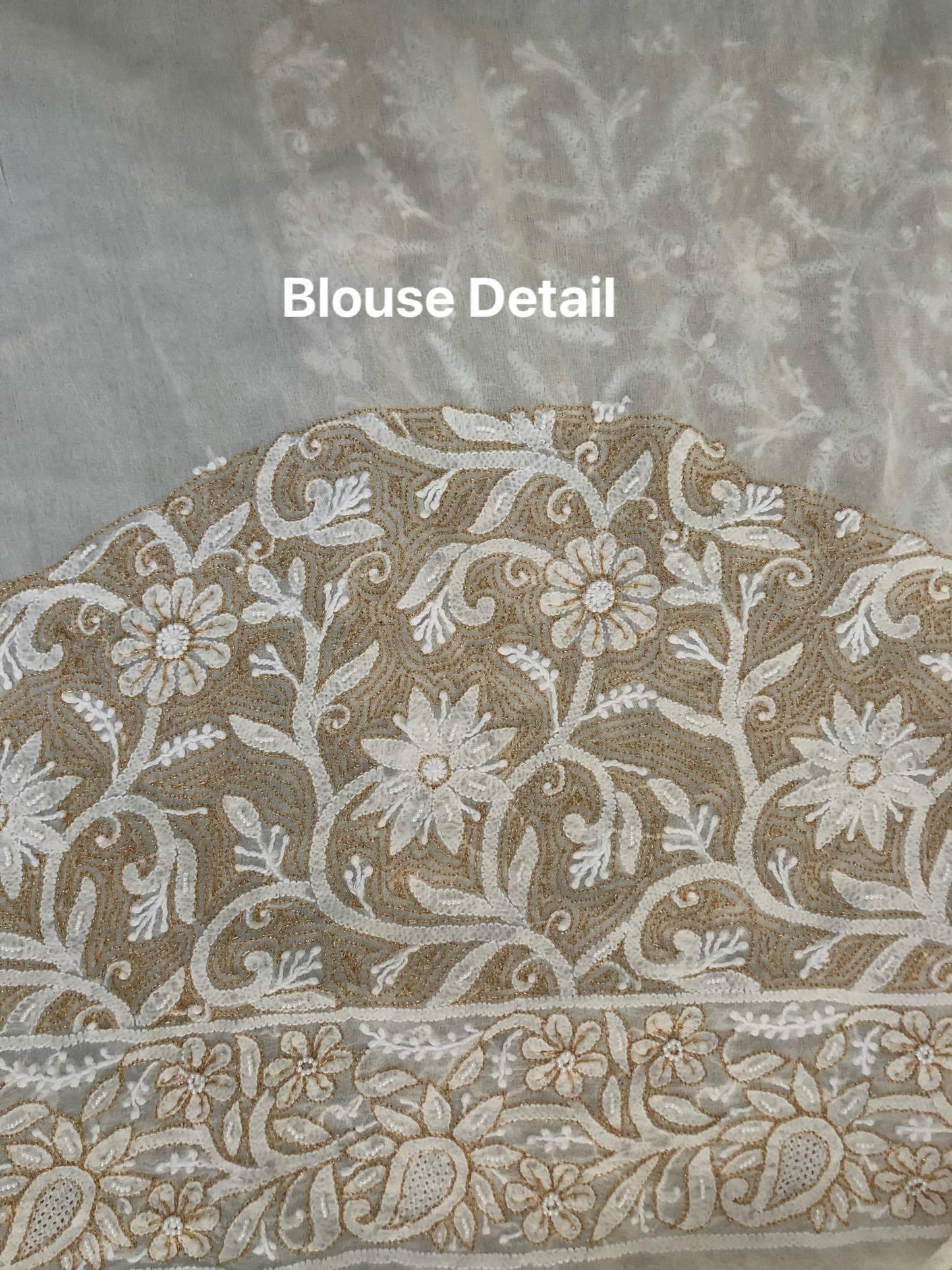 Chikankari Saree with Pearls,Hand Jaali and Zari Work - Dress365days