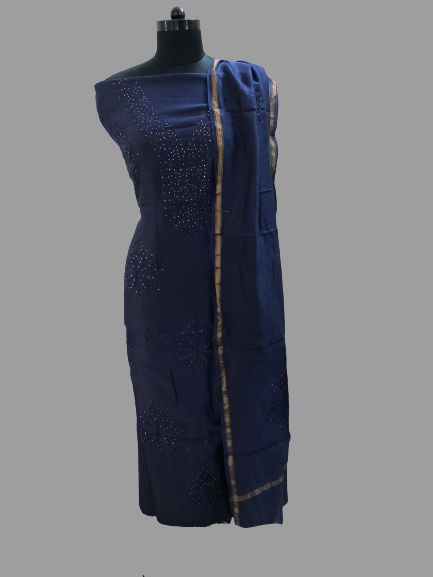 Navy Fine Chanderi Chikankari Suit