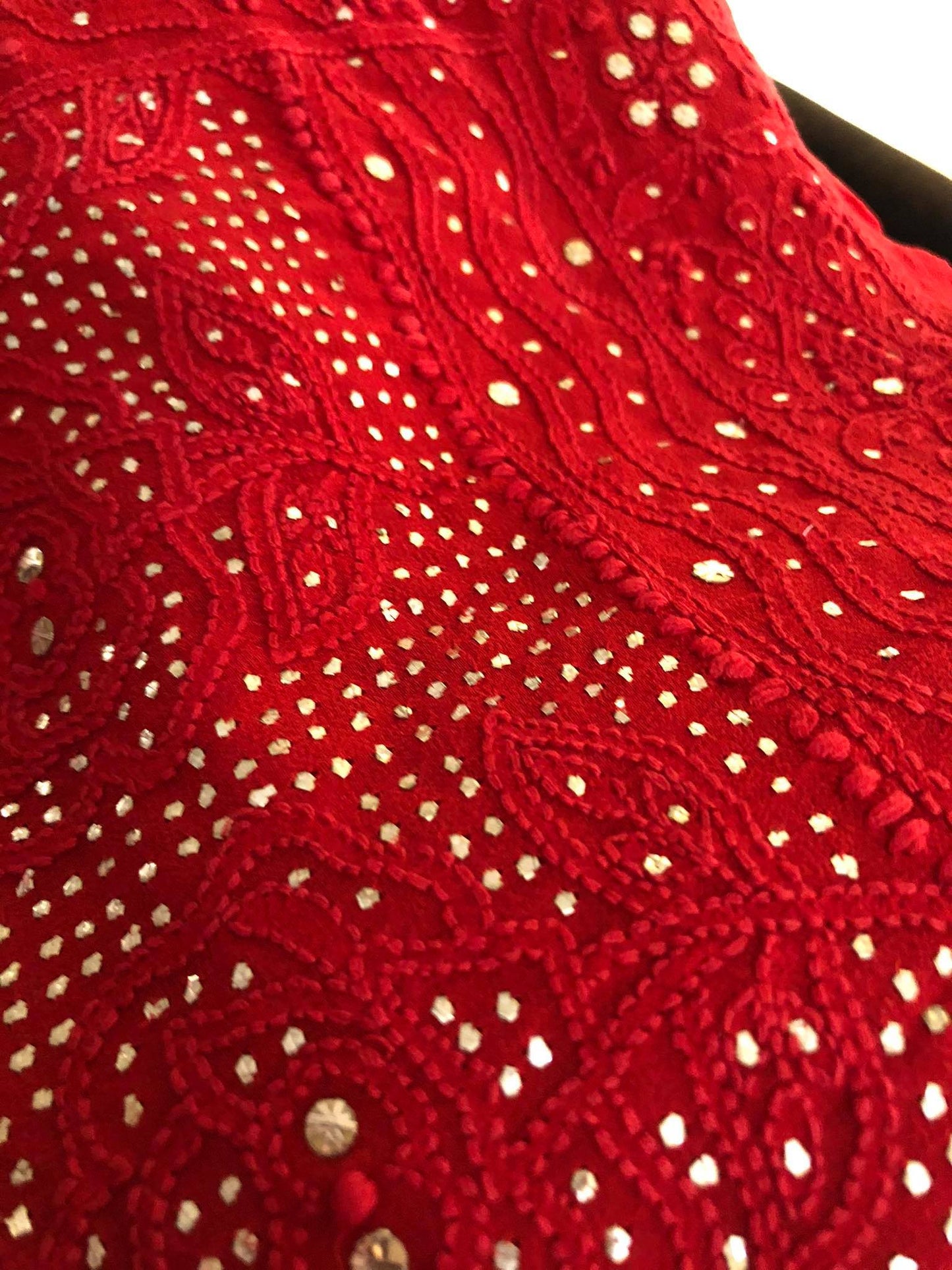 Red Chikankari Saree with Kamdani