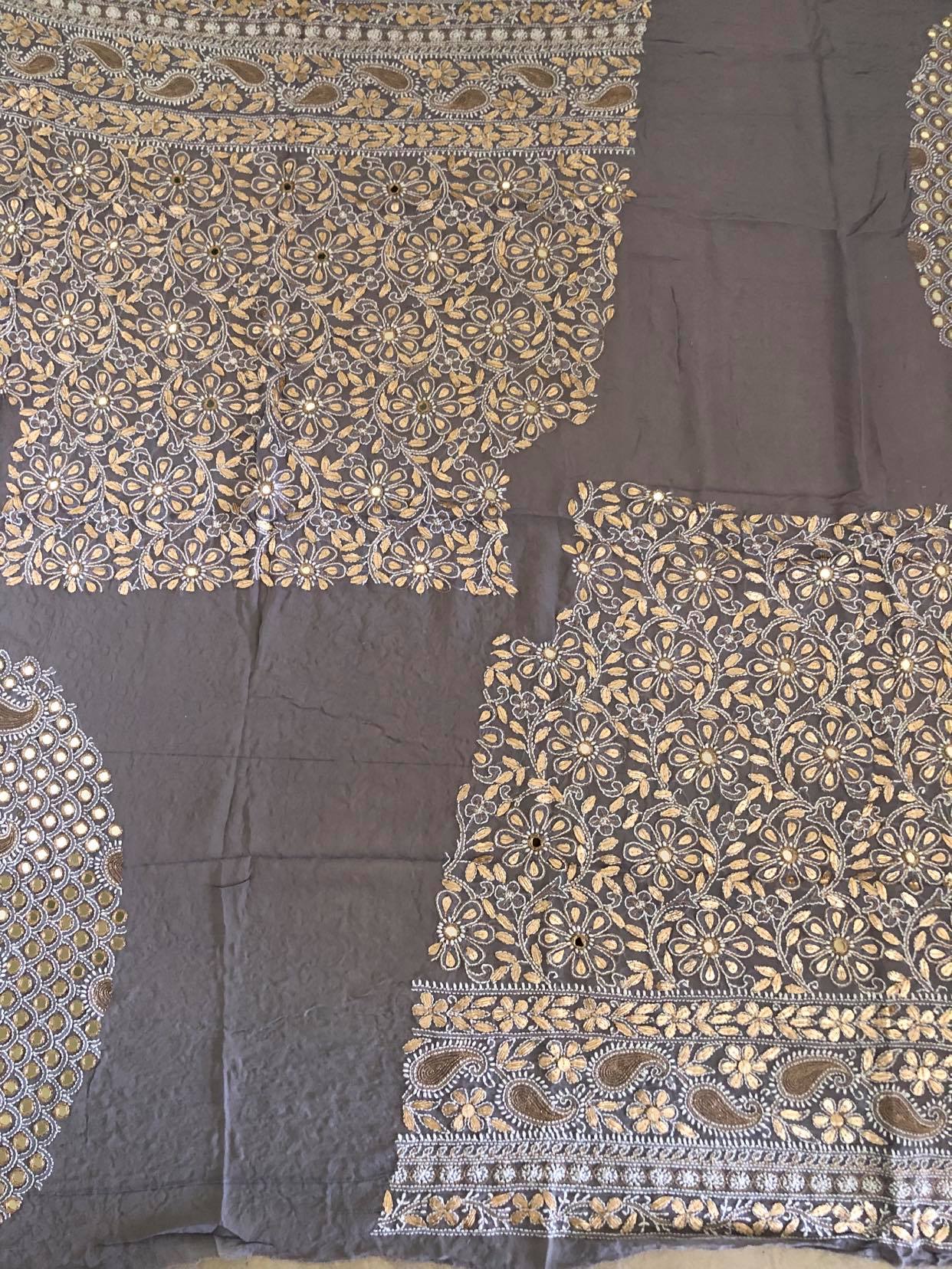 Grey Chikankari & Mirror Lehenga Set