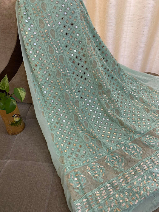 Sea Green Mirror & Gota Patti Lucknowi Chikankari Suit