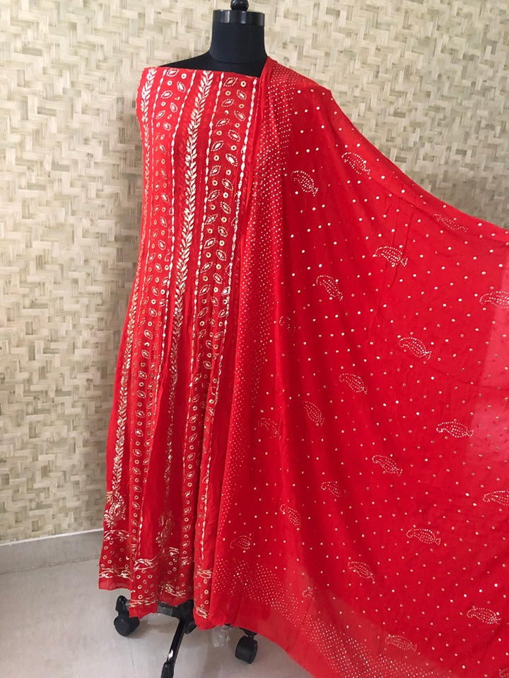 Red All Over Golden Mukaish Anarkali (Anarkali And Dupatta)