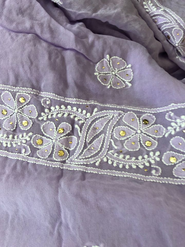 Lilac Mukaish Lucknowi Chikan Suit