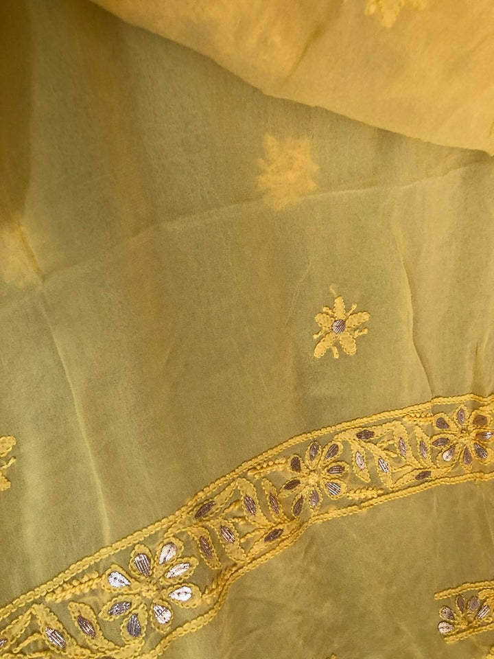 Yellow Gota Patti Lucknowi Chikankari Suit (Kurta and Dupatta)