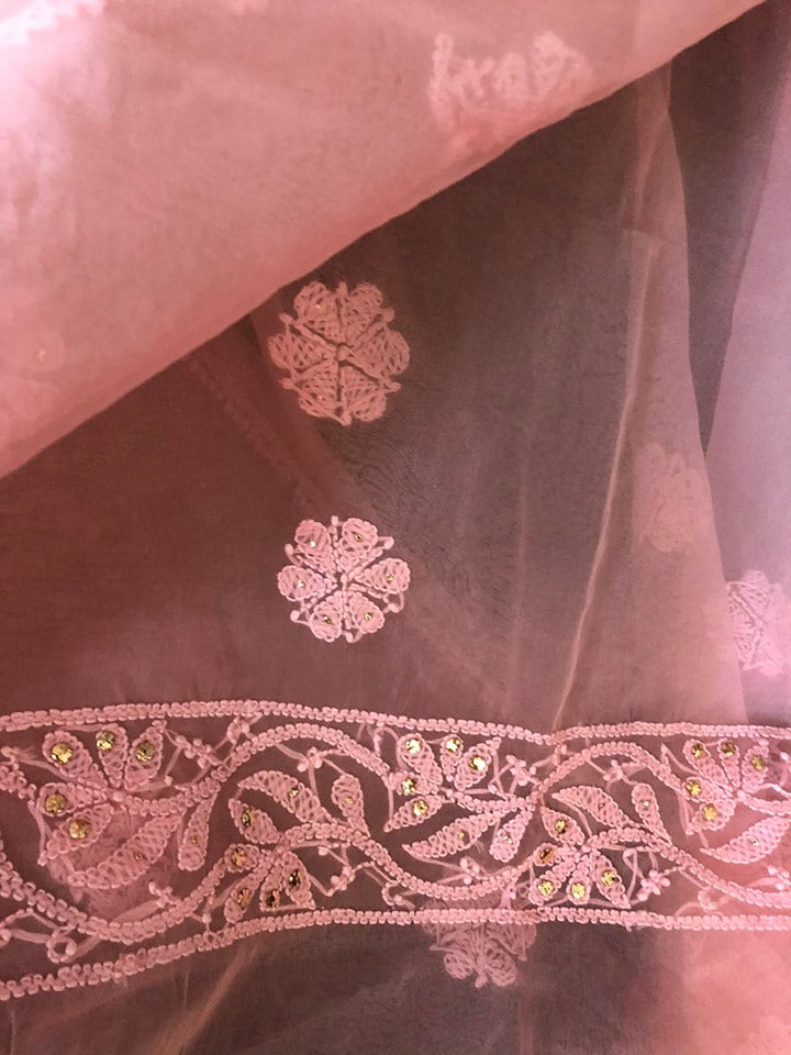 Fine Organza Chikankari Mukaish Suit