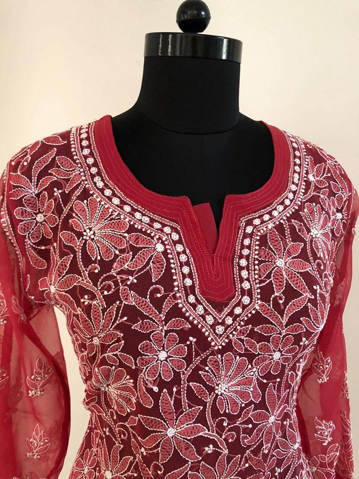 Chikankari Front Back Georgette Top - Dress365days