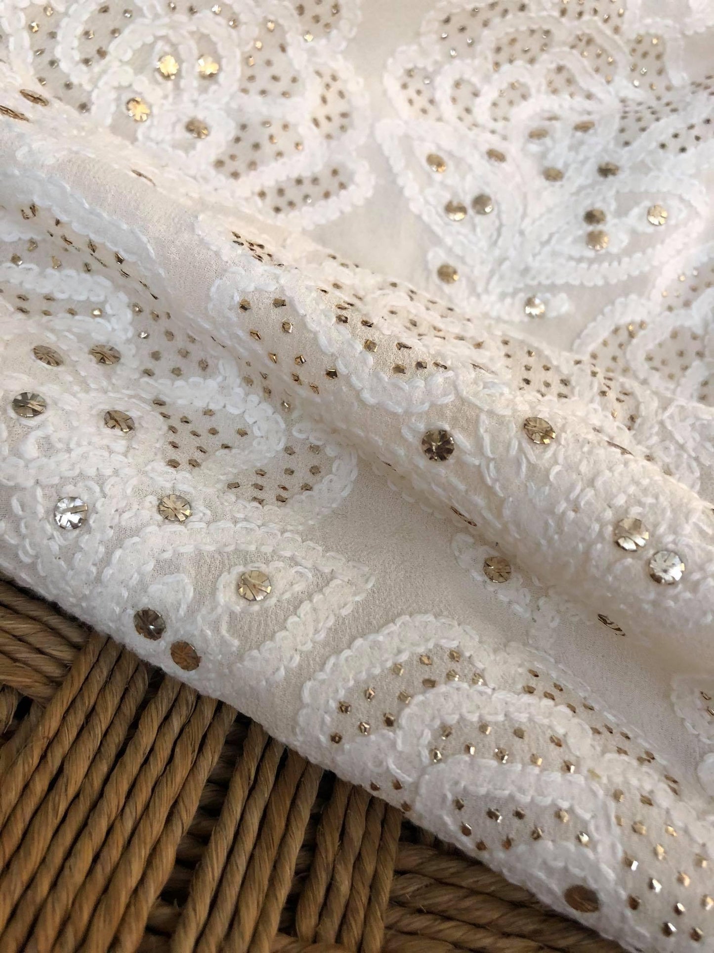 Off White Lucknowi Chikankari Kurti Fabric - Dress365days