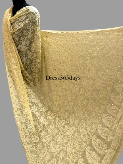 Yellow Kamdani Chikankari Dupatta - Dress365days