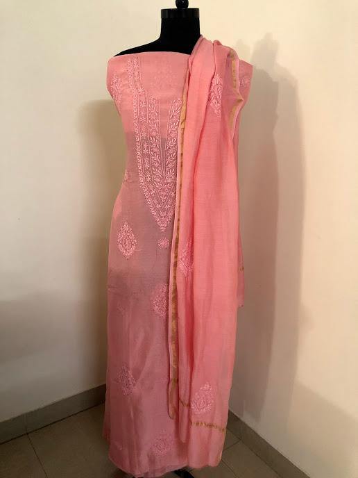 Fine Chanderi Mukaish Chikankari Suit - Dress365days