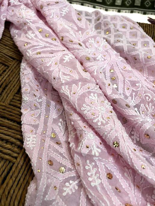 Pure Georgette Mukaish Chikankari Dupatta - Dress365days