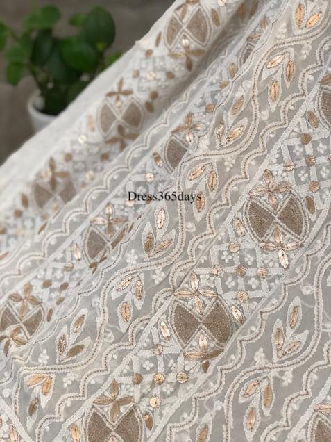 Ivory Gota patti Chikankari Kurti Fabric - Dress365days
