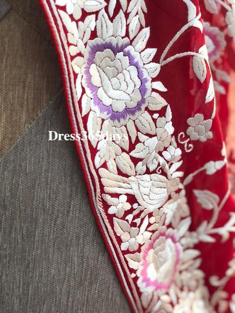 Red & Ivory Hand Embroideed Parsi Gara suit (Three Piece) Pre Order - Dress365days