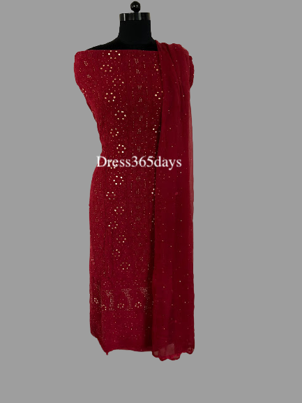 Maroon Mukaish Chikankari Suit - Dress365days