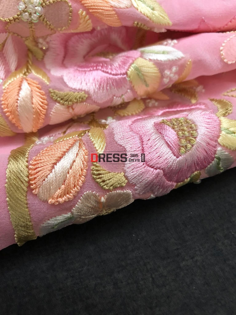 Pink Hand Embroidered Parsi Gara Chikankari Suit Suits