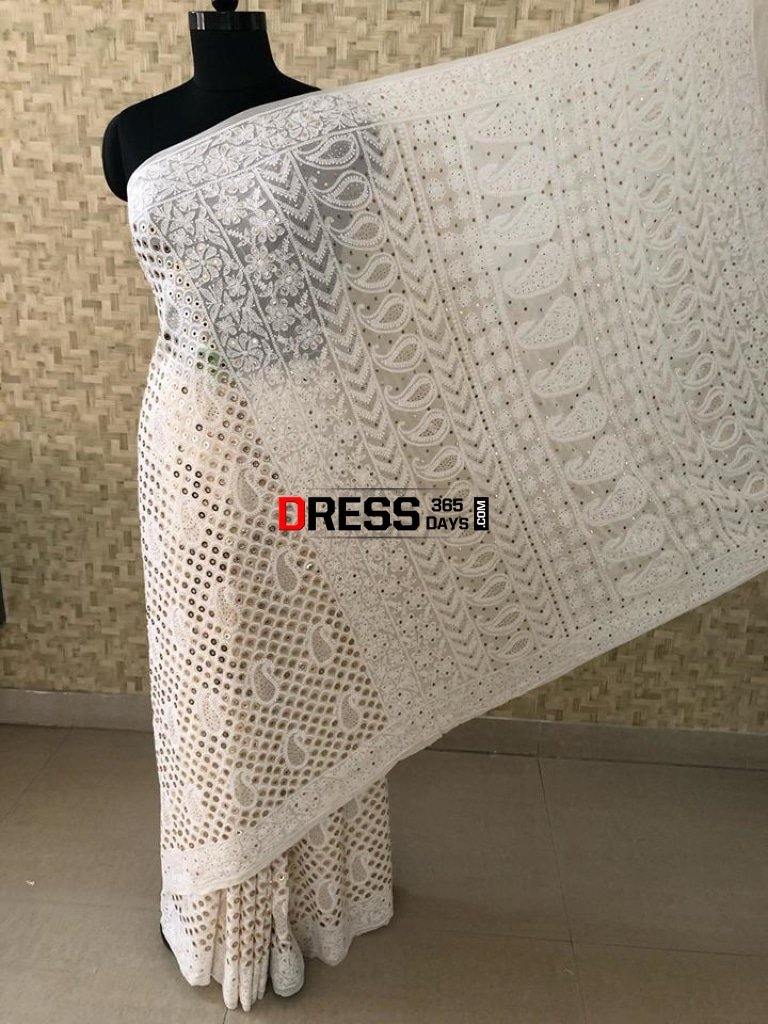 All Over Ring Mukaish Chikankari Saree