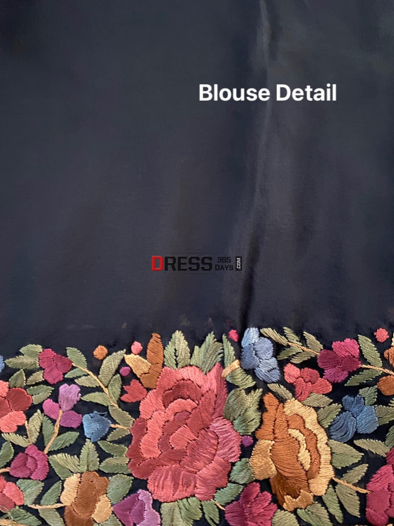 Black Multicolour Parsi Gara Saree - Pure Georgette