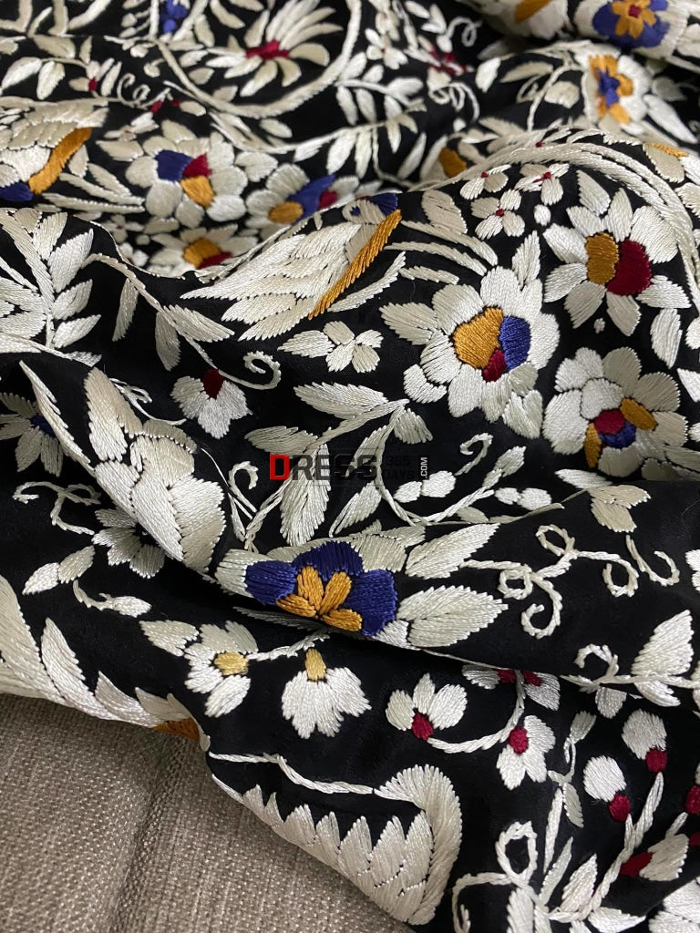 Black Parsi Gara Hand Embroidered Jacket Suits