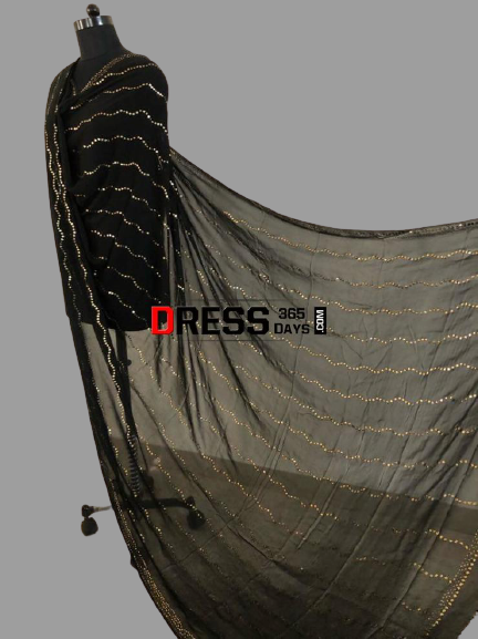 Black Pure Georgette Kamdani Dupatta - Dress365days