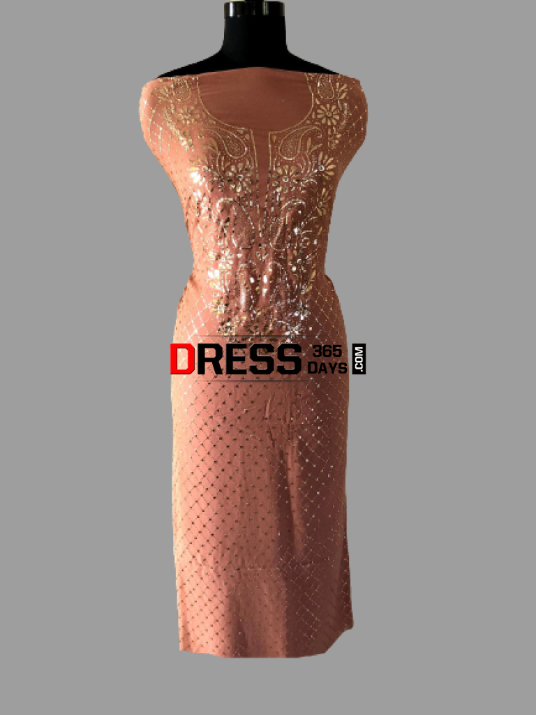 Brown Kamdani Work Suit Chikankari Suits