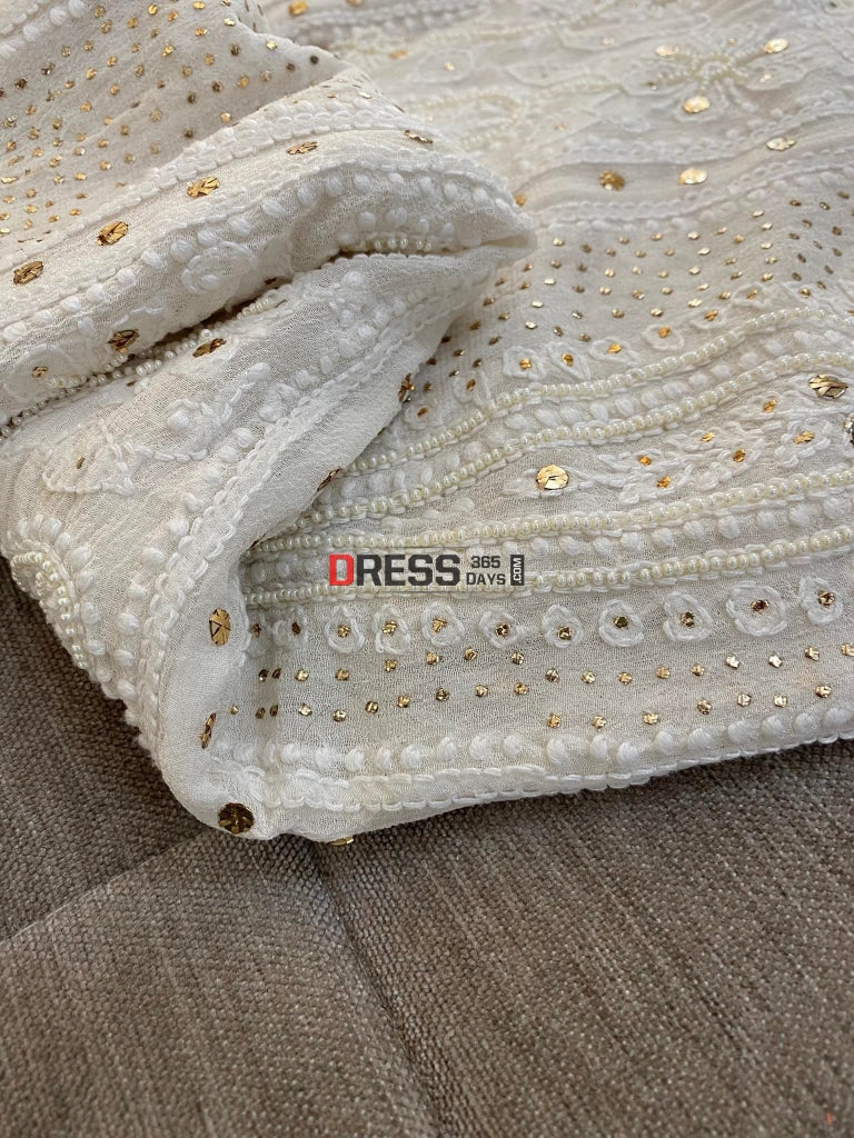 Chikankari Anarkali Suit With Mukaish/kamdani And Pearl