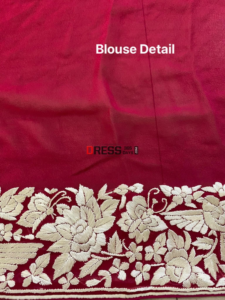 Designer Ivory & Rose Red Parsi Gara Saree