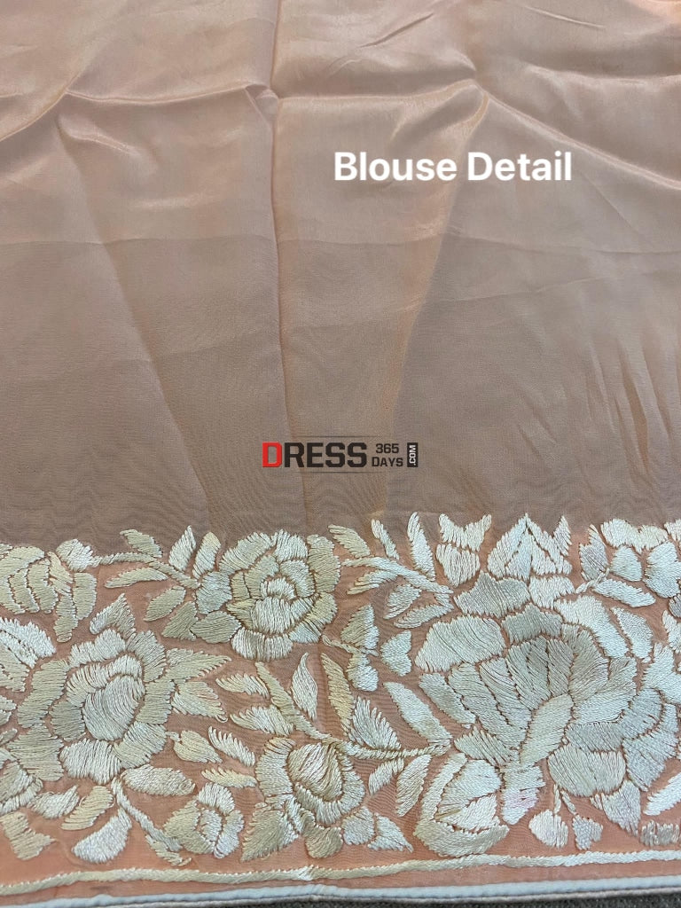 Designer Peach Organza Parsi Gara Saree