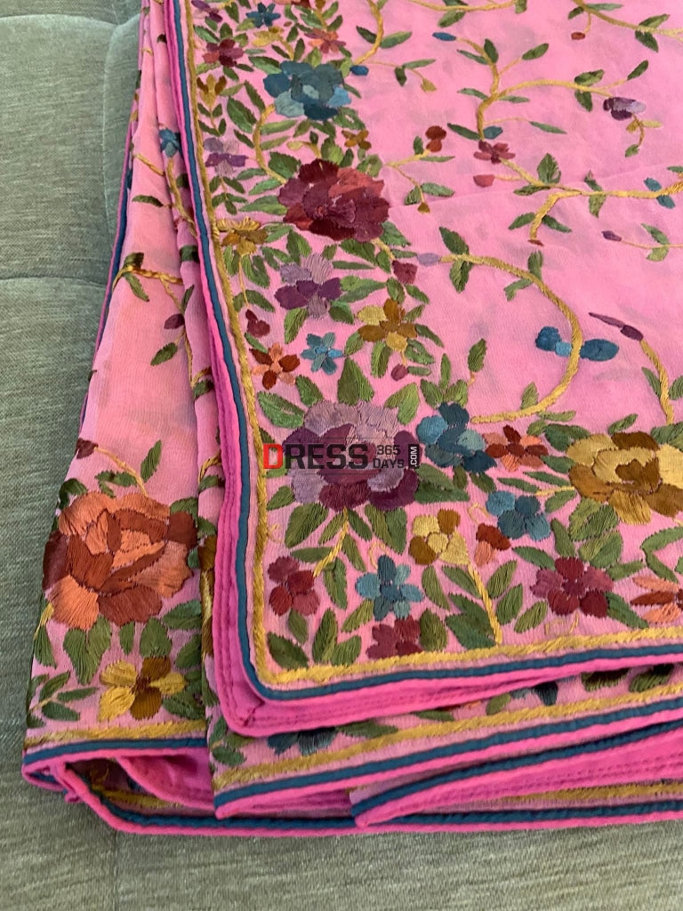 Floral Design Pink Parsi Gara Dupatta