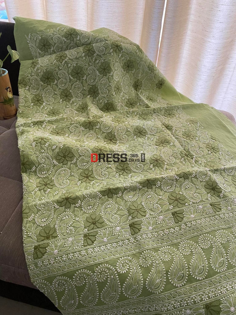 Green Cotton Heavy Chikankari Semi-Stitched Kurta SC603
