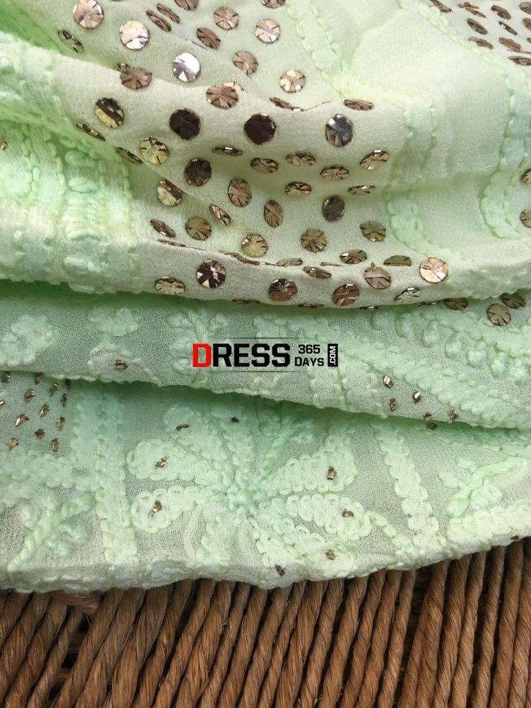 Green Mukaish Neckline Chikankari Suit Suits