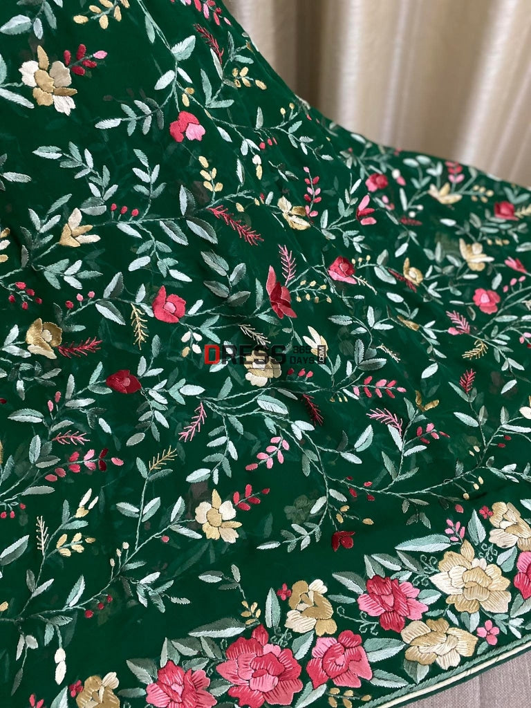 Green & Multicolour Parsi Gara Dupatta