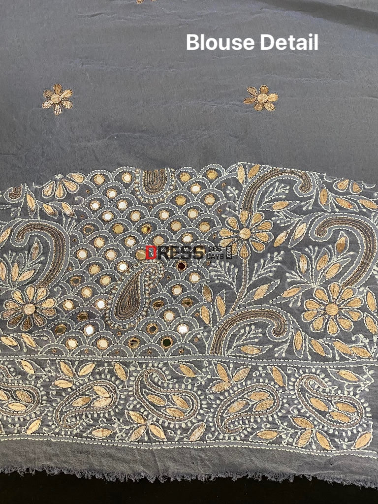 Grey Mirror & Gota Patti Chikankari Saree