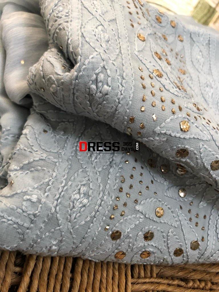 Grey Mukaish Chikankari Kurta Dupatta Suits