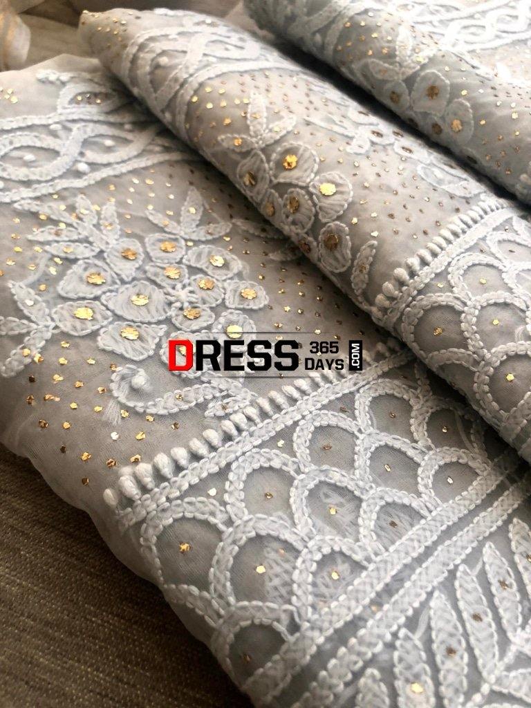 Grey Organza Mukaish Chikankari Suit Suits