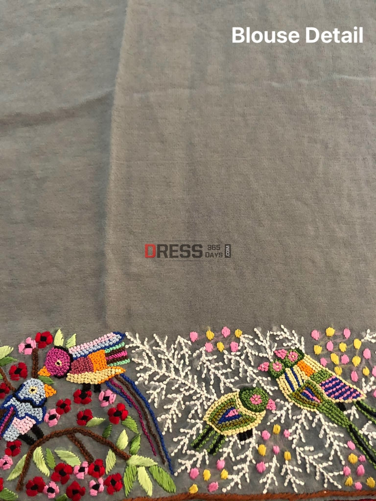 Grey Parsi Gara & Chikankari Saree