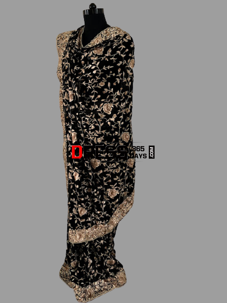 Hand Embroidered Black Parsi Gara Saree