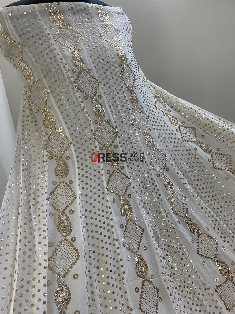 Ivory Designer Kamdani Work Anarkali Suit Chikankari