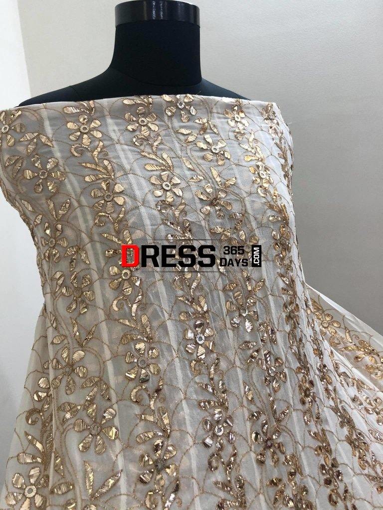 Ivory Golden Kamdani And Pearl Anarkali Suit