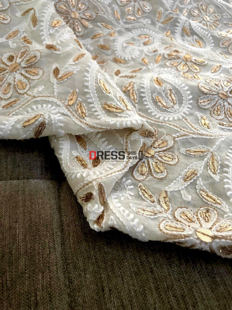 Ivory Gota Patti Lucknowi Chikankari Dupatta