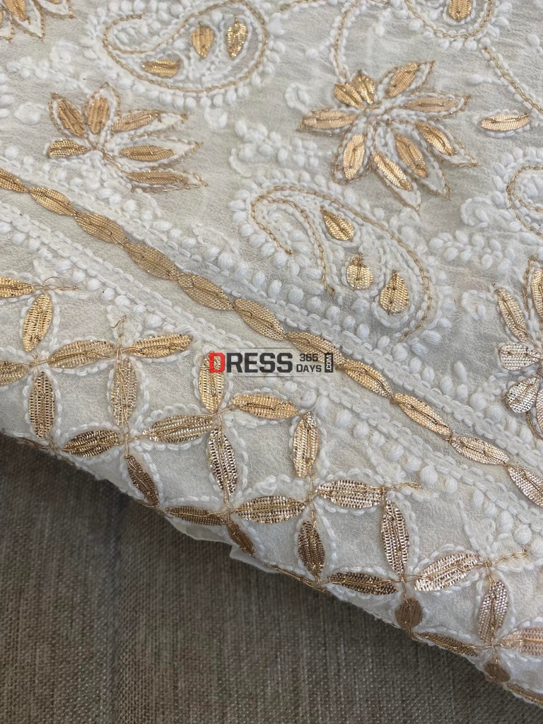 Ivory Gota Patti Lucknowi Lehenga Set Chikankari