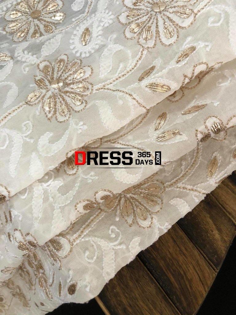 Ivory Hand Embroidered Gota Patti Lucknowi Dupatta Chikankari