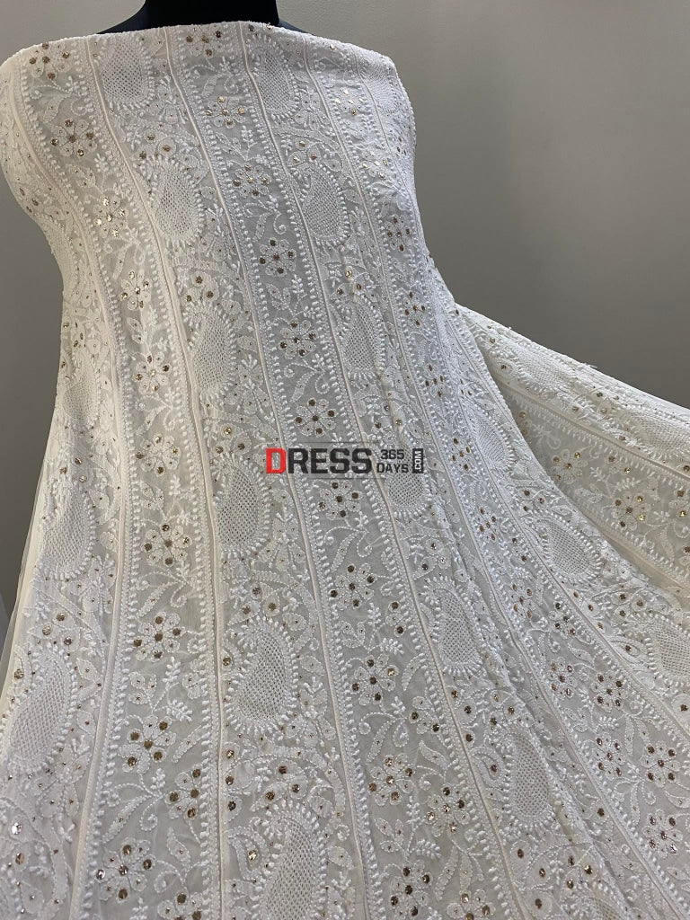 Ivory Hand Jaali Chikankari & Kamdani Anarkali Suit