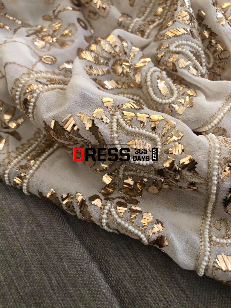 Ivory Kamdani Anarkali With Pearl Work