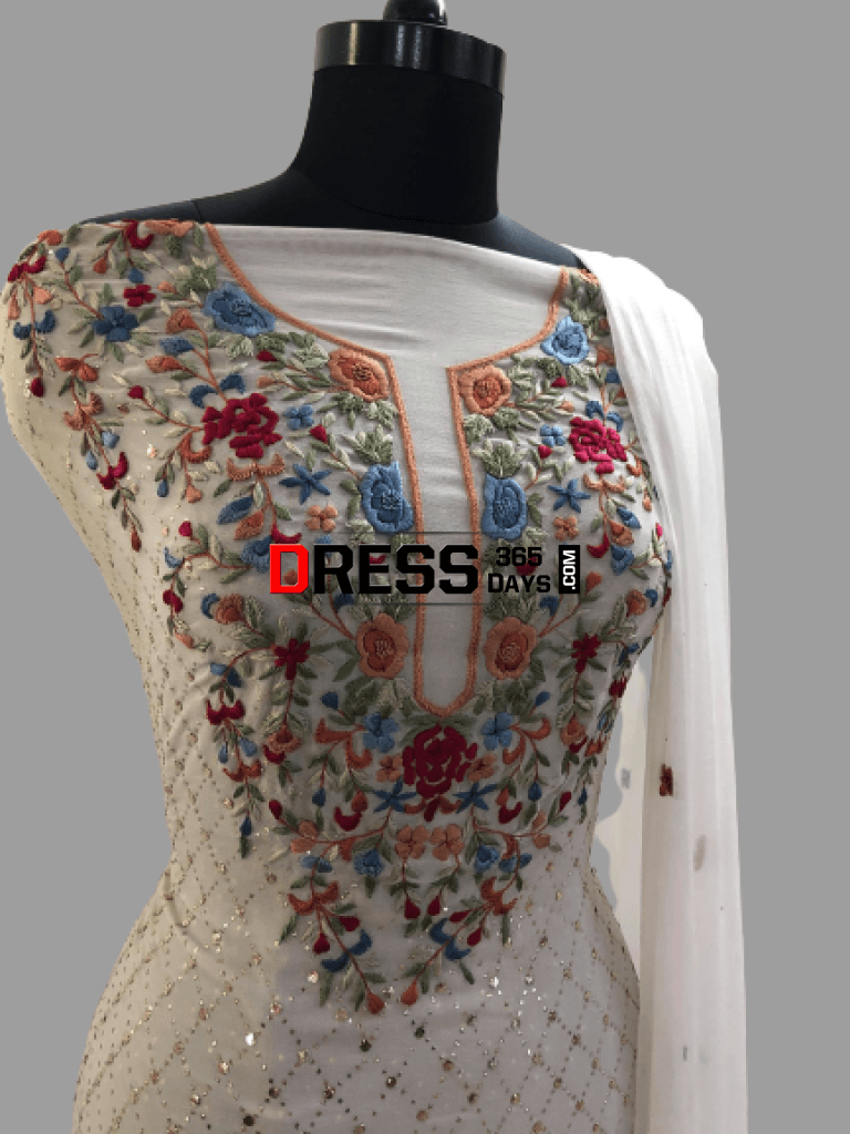 Ivory Kamdani & Parsi Gara Suit Chikankari Suits
