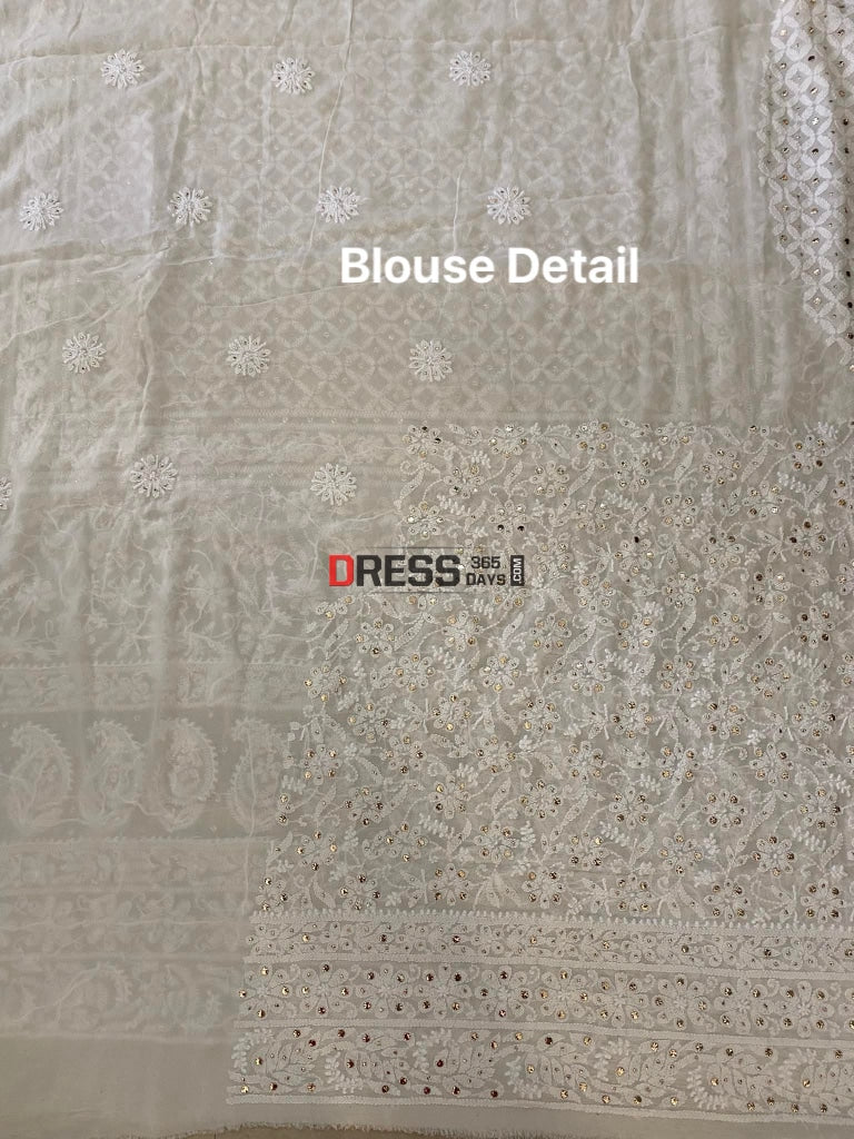 Ivory Lucknowi Chikan Kamdani Lehenga Set Chikankari