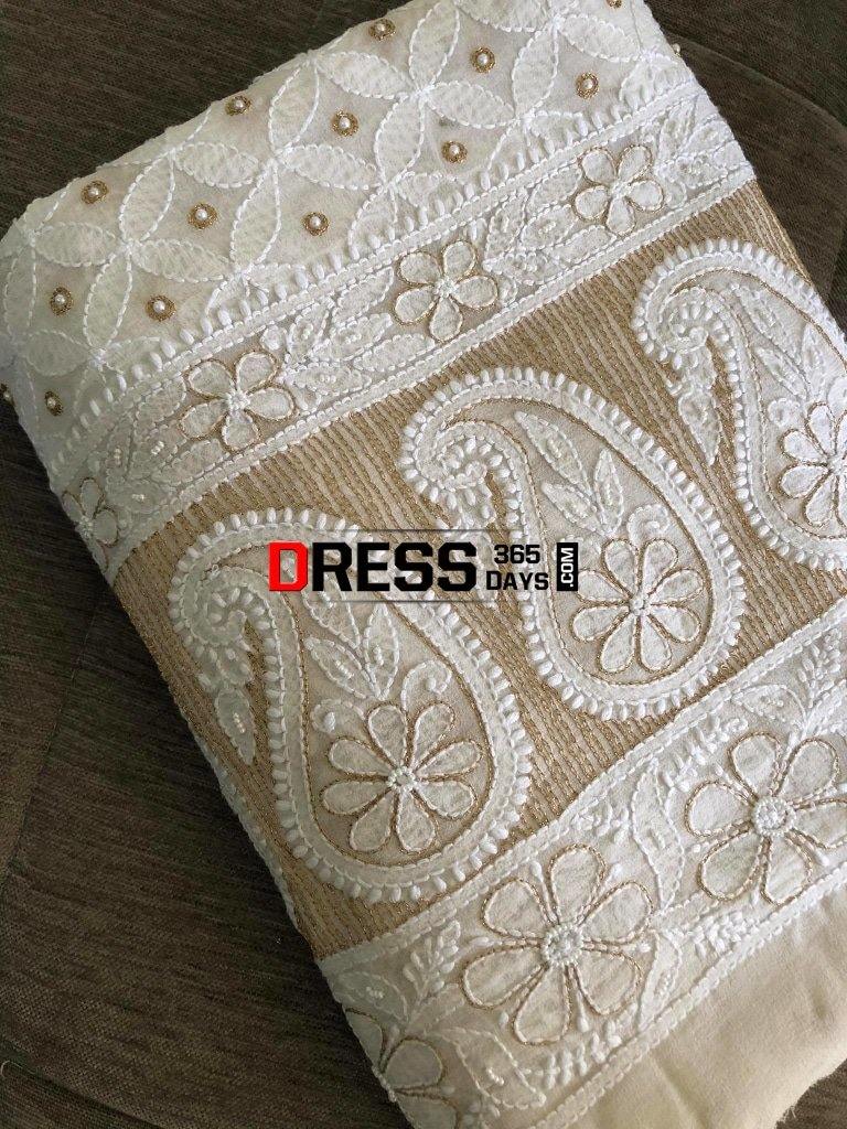 Ivory Pearl And Zari Work Dupatta Chikankari